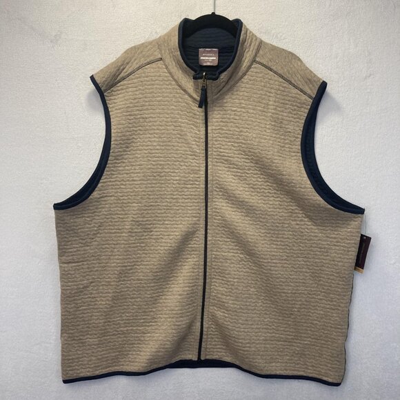 NWT Johnston & Murphy Reversible Quilted Zip Up Knit Vest Mens 3XL Navy Blue Tan - Picture 2 of 16